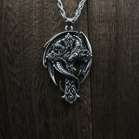 GA - Celtic Dragon and Cross Pendant Necklace