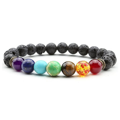 GA - Black Lava Beads 7 Chakra Bracelet