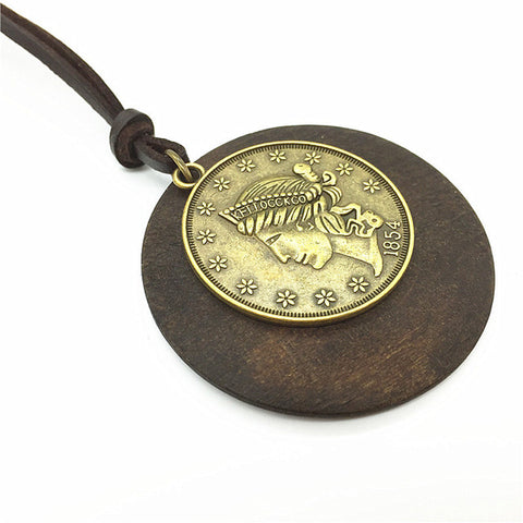 GA - Vintage Wood and Pendant Necklace
